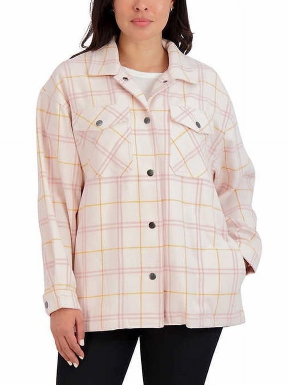HFX Women's Pink Plaid Button-Front Shacket